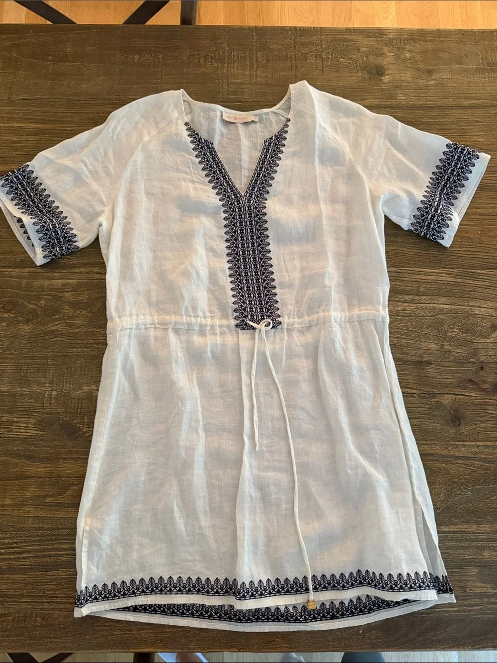Tory Burch Tunic Dress with Navy Embroidered Trim